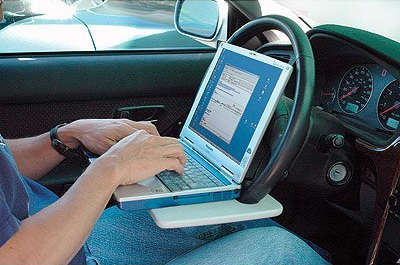 laptop steering wheel desk in use
