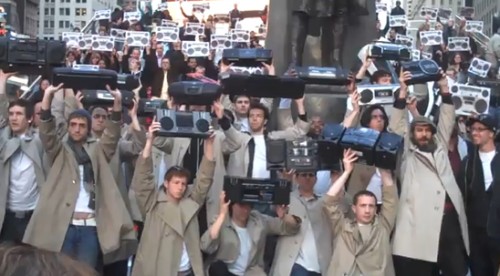 Boombox Holding Lloyd Dobler Mob in Times Square