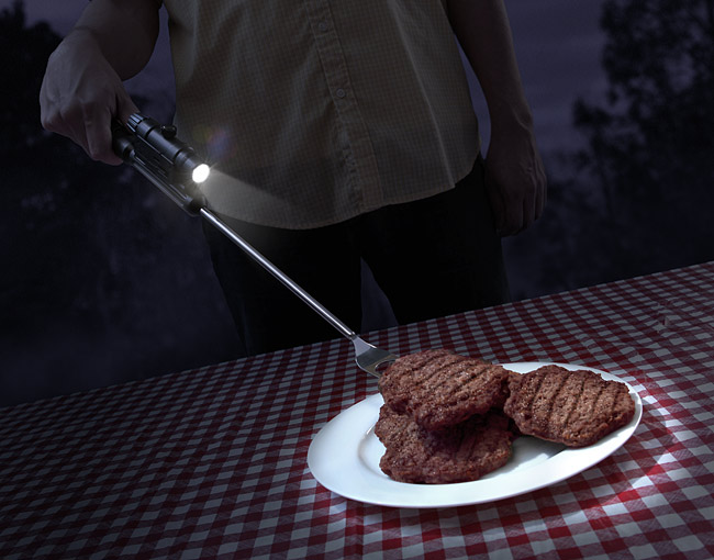 flashlight bbq fork Tactical BBQ Fork with Laser and Flashlight