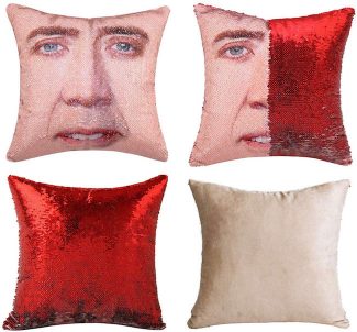 Sequin Pillow Reveals Nicolas Cage's Face