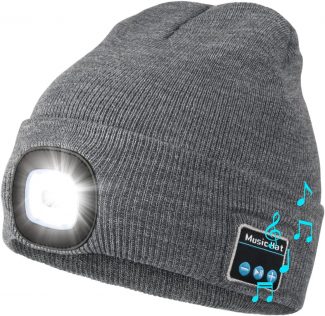 Bluetooth Speaker Beanie Hat with Headlamp
