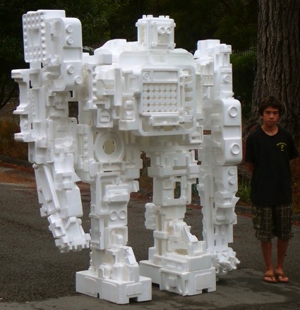 Giant Styrofoam Robot from Discarded Packaging