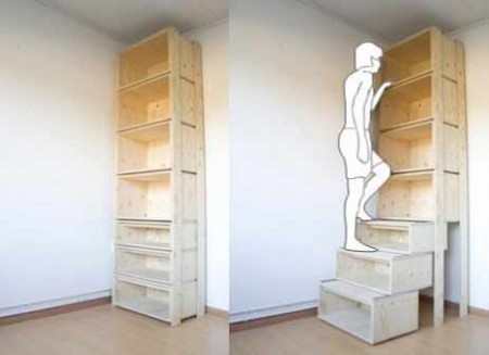 Bookcase Pulls Out to Become Stairs