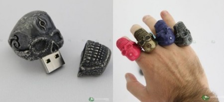2GB USB Flash Drive Skull Ring in a Rainbow of Colors