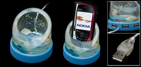 4 Port USB Hub Illuminated Aquarium Cell Phone Holder