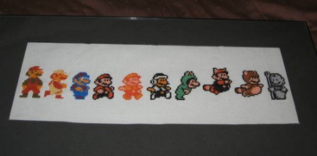 History of Mario in a Cross Stitch