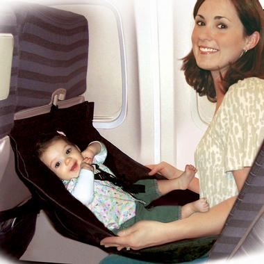 FlyeBaby Hammock Sling Attaches to Your Airplane Seatback Tray Table