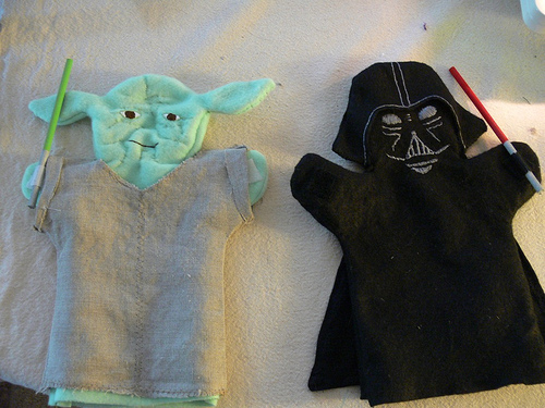 Handmade Yoda and Darth Vader Puppets