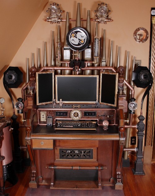 VERY Impressive Pump Organ Steampunk Computer Desk Workstation