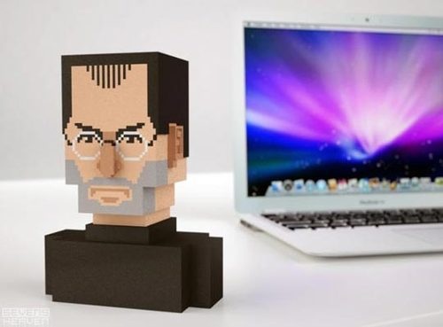 Steve Jobs Head in Pixel Art 3D on your Desk