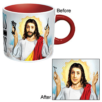 Jesus Shaves Heat Changing Coffee Mug