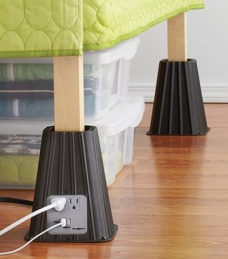 Bed Risers with USB Power Strip